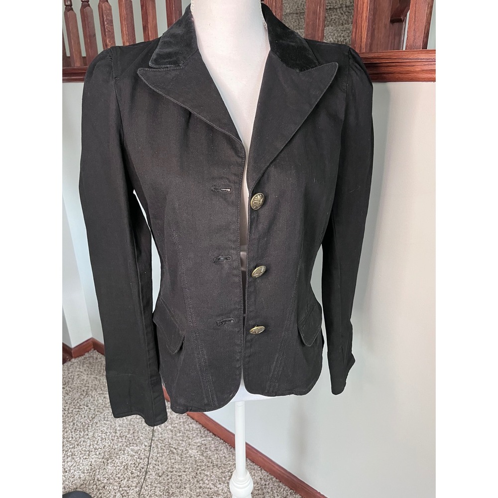 American Living Black Velvet Collar Equestrian Blazer Brass Buttons Size M